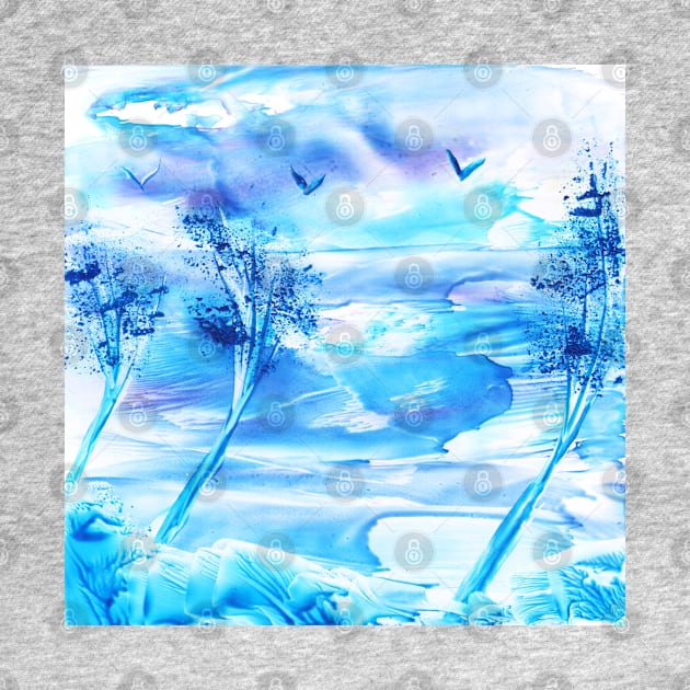 Evening blue landscape. Encaustic, art decoration, sketch by grafinya